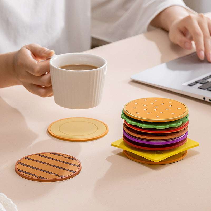 Burger Coaster Set Coffee Cup Insulation Pad 8 Piece Set (by quicklify)