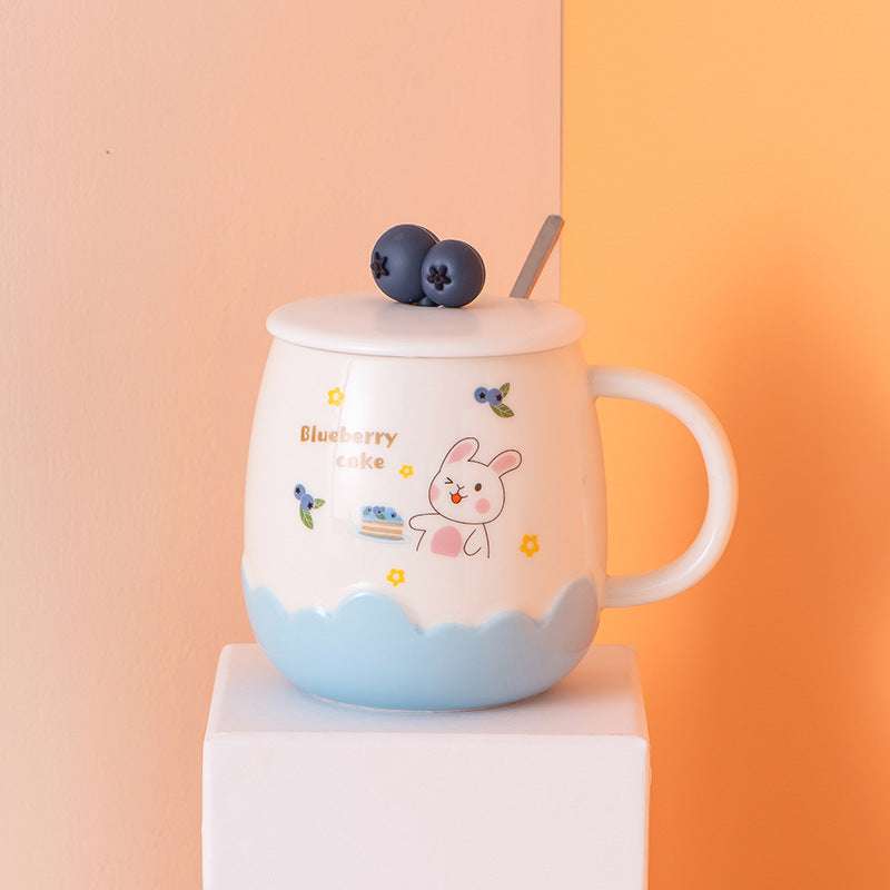 Creative Cute Embossed Ceramic Cup With Lid Cartoon Pot Belly Water Cup (by quicklify)