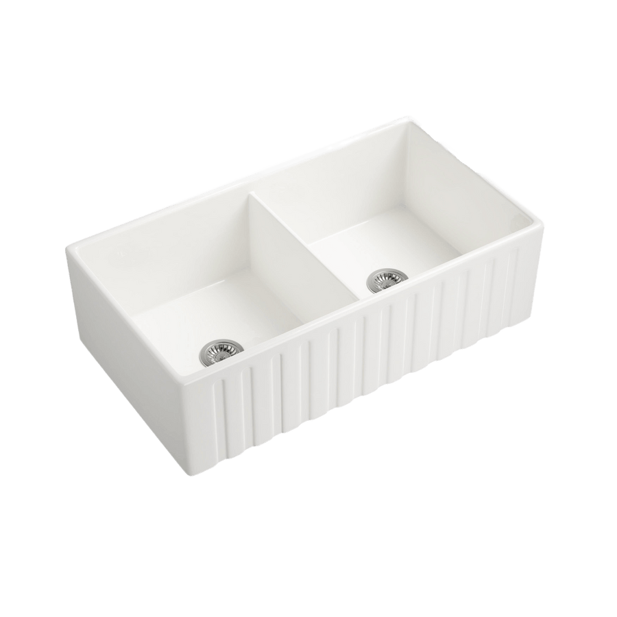 White Farmhouse Ceramic kitchen sink (by quicklify)