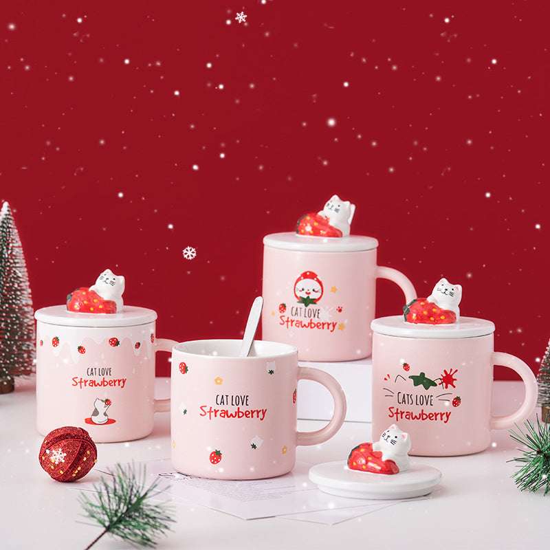 Creative Cartoon Ceramic Mug With Lid Christmas Gift Cup (by quicklify)