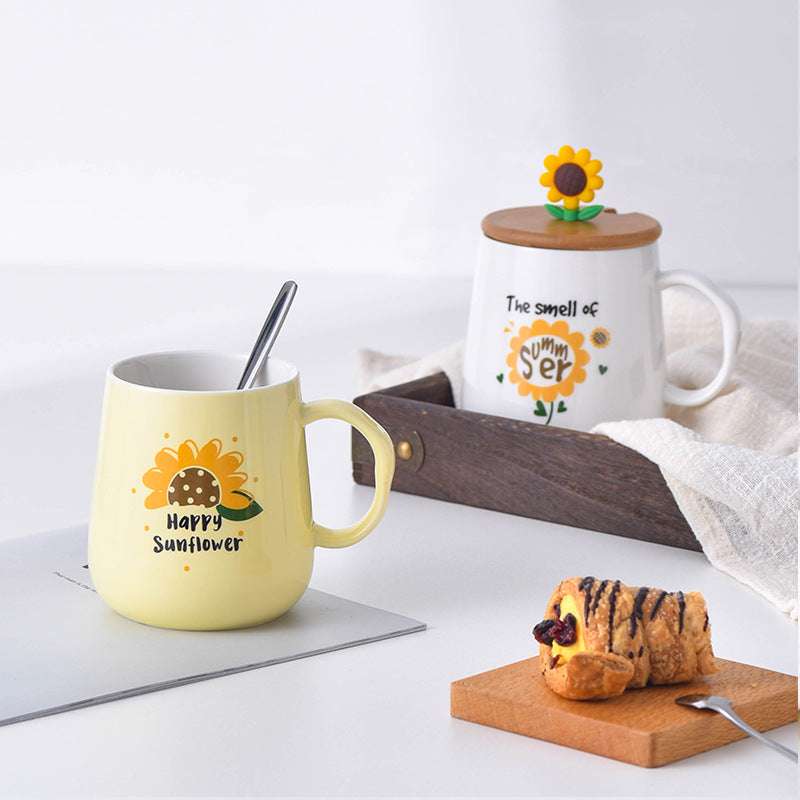 Creative Cartoon Ceramic Cup With Lid Coffee Milk Student Adult Cup (by quicklify)