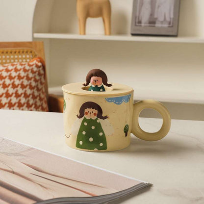 Creative Cute Cup with Lid Ceramic Distinctive Couple Water Mug (by quicklify)