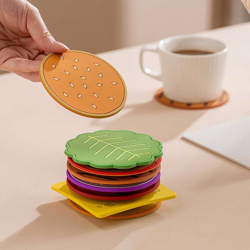 Burger Coaster Set Coffee Cup Insulation Pad 8 Piece Set (by quicklify)