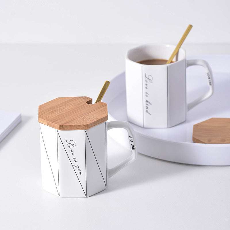 Creative Nordic Octagonal Ceramic Coffee Cup With Lid (by quicklify)