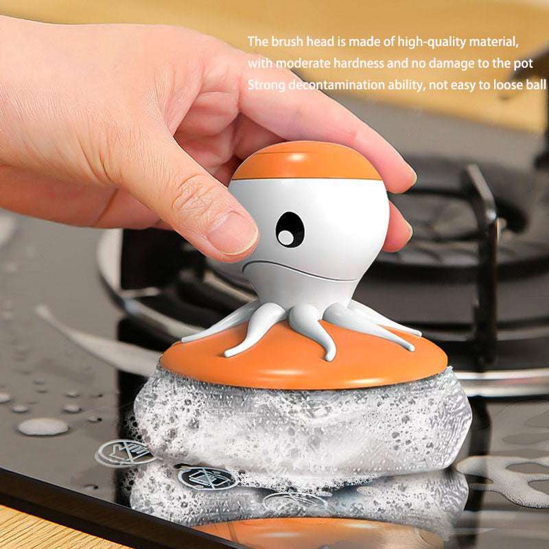Kitchen Detergent Washing Pot Automatic Press Liquid-Filled Steel Wire Ball Dishwashing Brush (by quicklify)