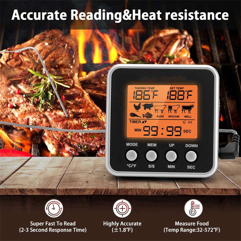 BBQ Thermometer Timer Grilled Meat Kitchen Probe (by quicklify)