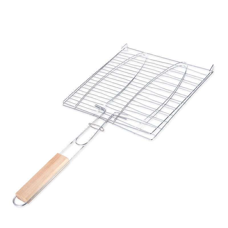 BBQ Barbecue 2 Fish Grilling Basket Roast Grill Tool with Wooden Handle (by quicklify)
