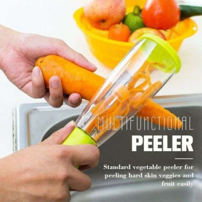 Stainless Steel Multi-function Vegetable Peeler Cutter with Rubbish Bin (by quicklify)