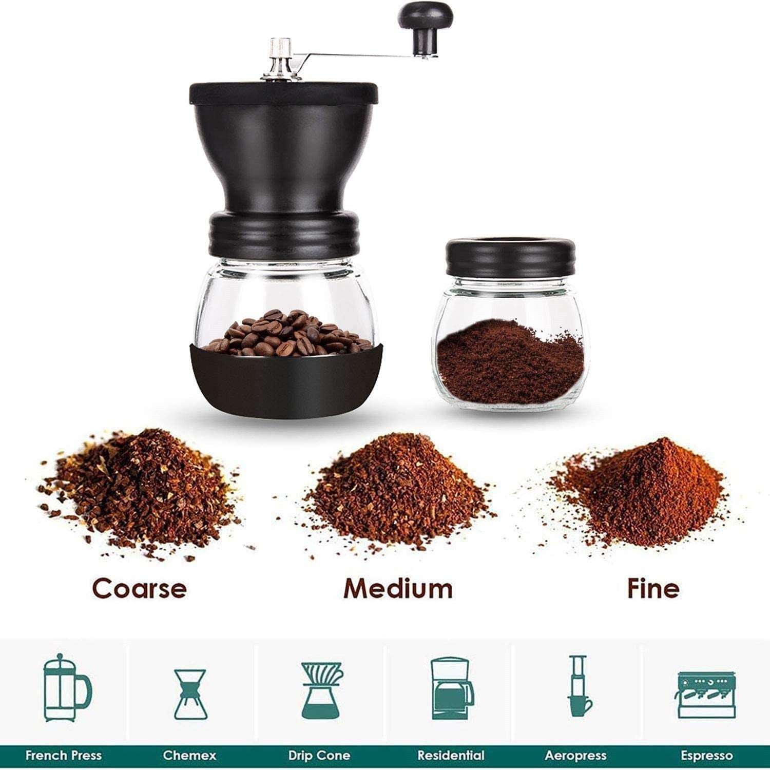 Large Capacity Glass Hand Crank Coffee Bean Grinder (by quicklify)