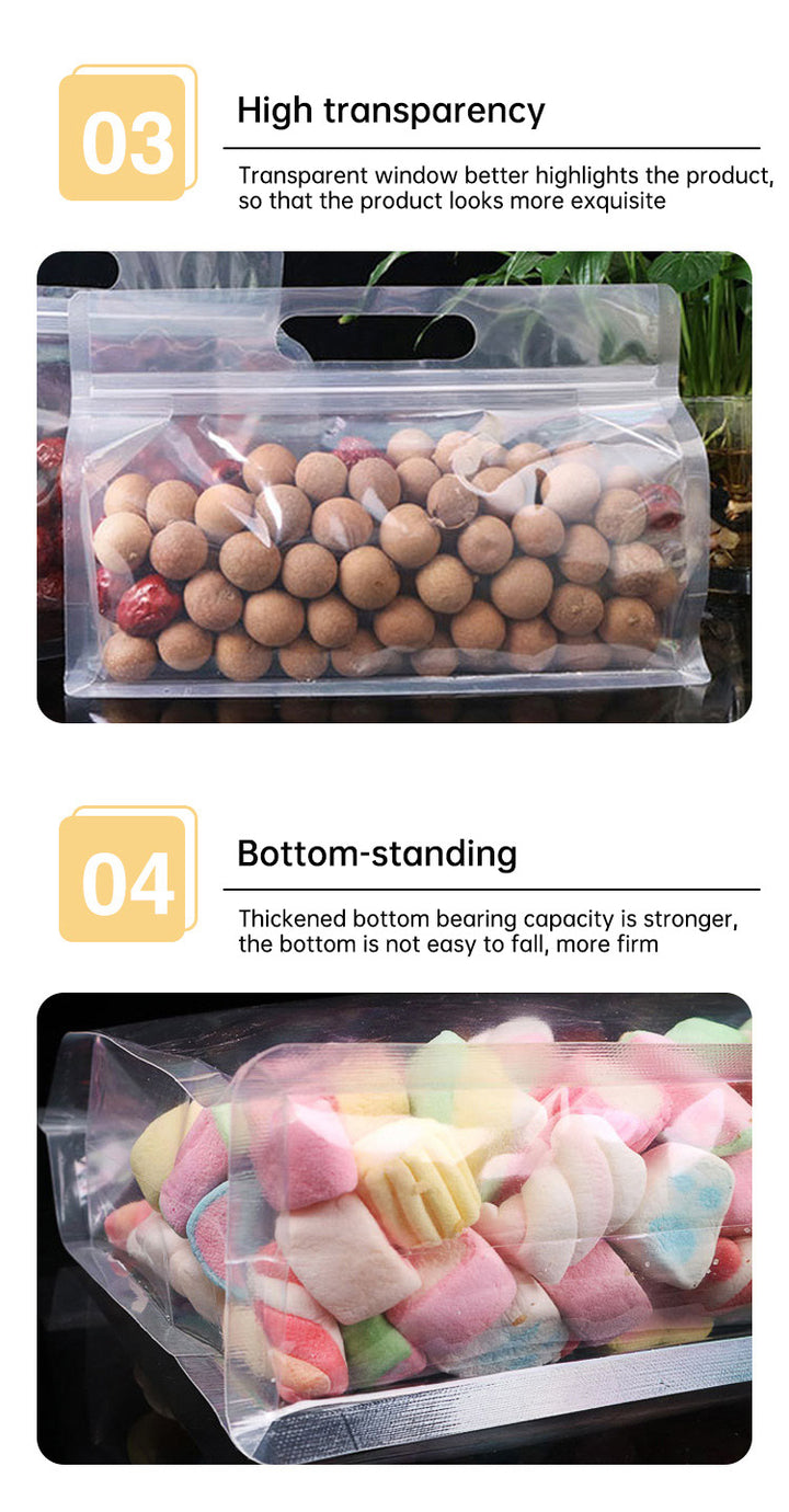 10PCS portable transparent food self sealing self standing bag nut non degradable plastic sealing bag