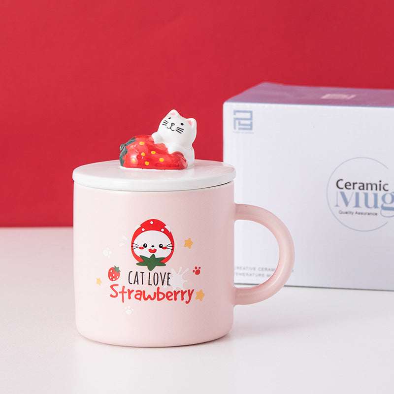 Creative Cartoon Ceramic Mug With Lid Christmas Gift Cup (by quicklify)
