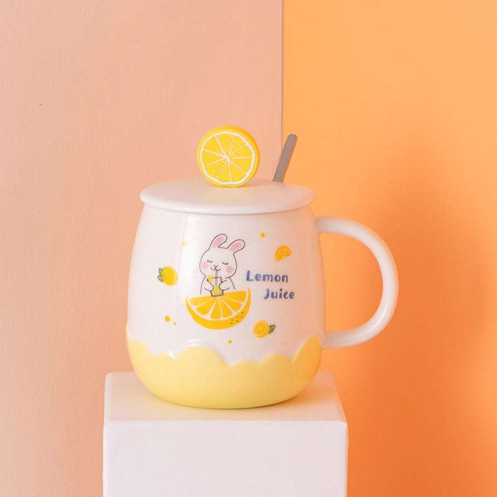 Creative Cute Embossed Ceramic Cup With Lid Cartoon Pot Belly Water Cup (by quicklify)
