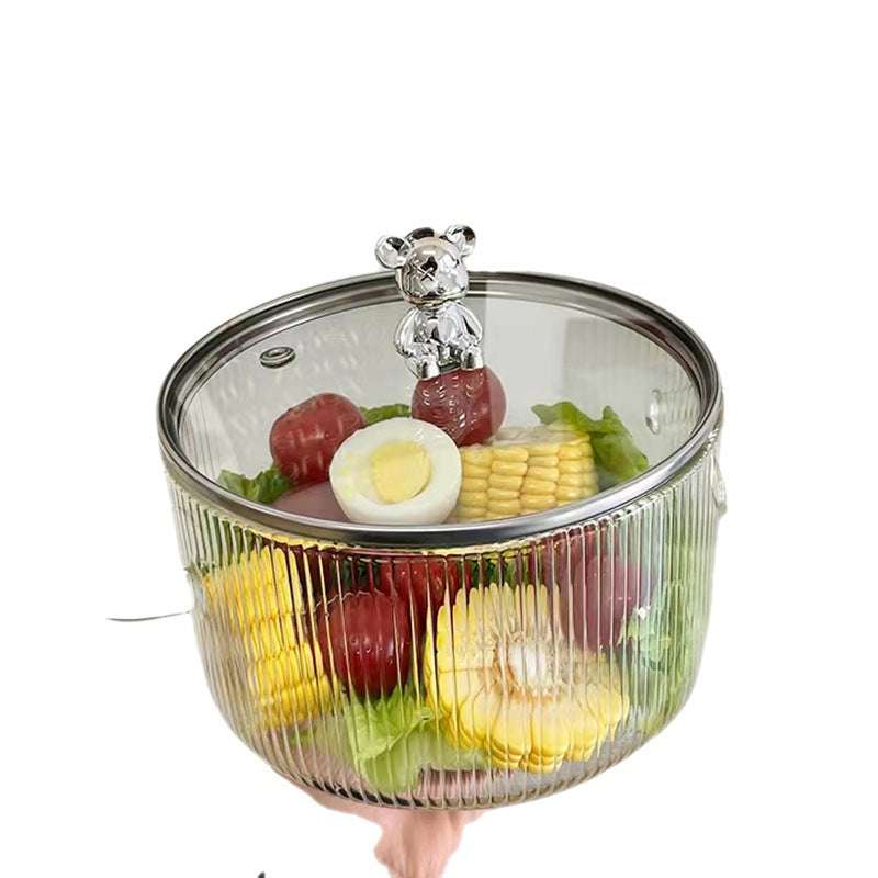 Large Double Ear Salad Noodle Glass Bowl Pot with Cover (by quicklify)