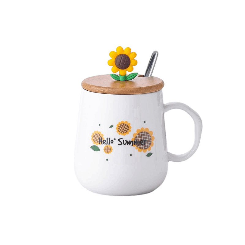 Creative Cartoon Ceramic Cup With Lid Coffee Milk Student Adult Cup (by quicklify)