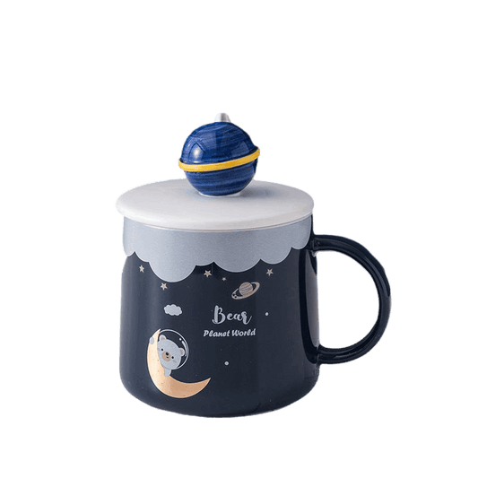 Creative Cute Ceramic Cup With Lid Cartoon Planet Water Cup (by quicklify)