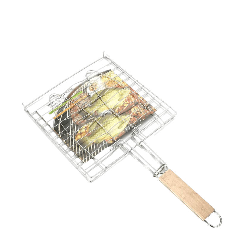 BBQ Barbecue 2 Fish Grilling Basket Roast Grill Tool with Wooden Handle (by quicklify)