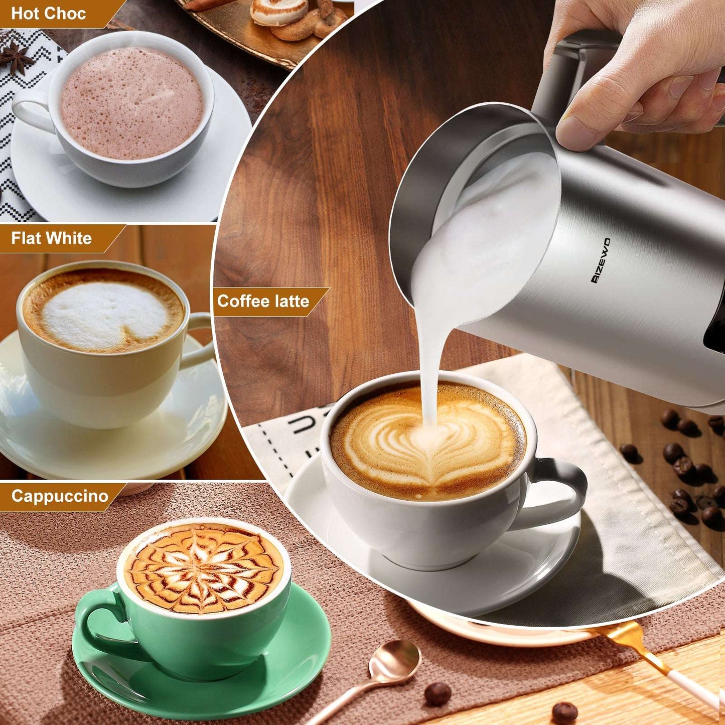 Automatic Electric Stainless Steel Milk Frother Coffee Steamer (by quicklify)