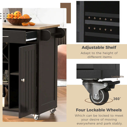 Kitchen Island Cart with Two Storage Cabinets and Four Locking Wheels (by quicklify)