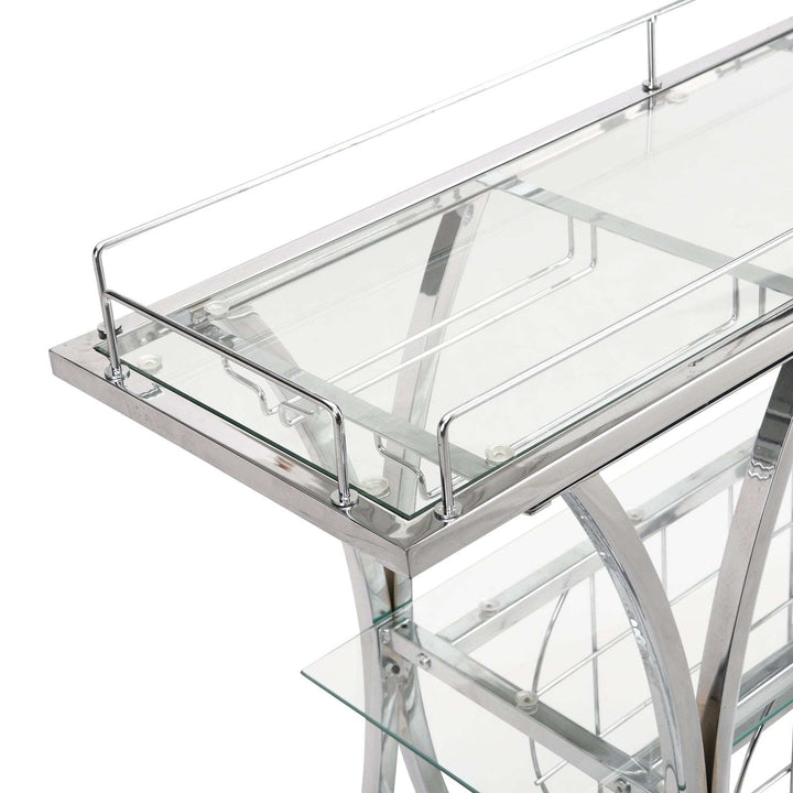 Contemporary Chrome Glass Metal Frame Bar Cart with Wine Storage Rack (by quicklify)