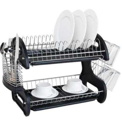 Multifunctional Dual Layers Bowls & Dishes & Chopsticks & Spoons Collection Shelf Dish Drainer Black (by quicklify)