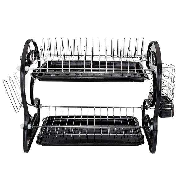 Multifunctional Dual Layers Bowls & Dishes & Chopsticks & Spoons Collection Shelf Dish Drainer Black (by quicklify)